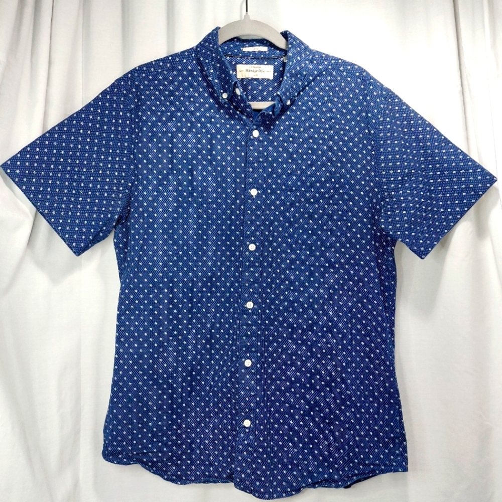 Navy Blue Patterned Casual Button Down Shirt